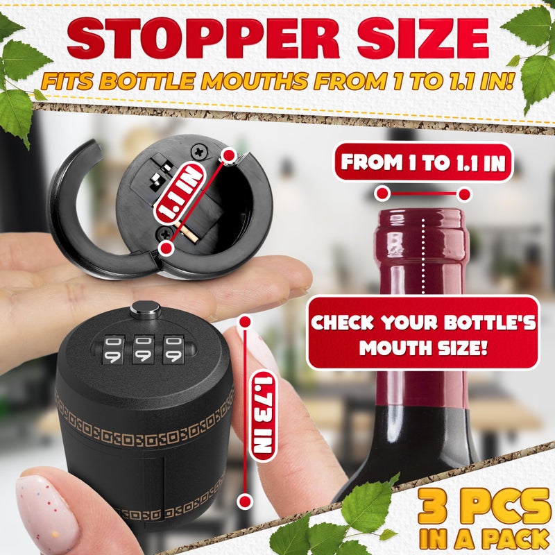 ALPENKOK 3 PCs Bottle Cap Lock â€“ Bottle Lock Liquor for Wine Security for 1â€“1.1" Mouth Size, Code Combination, Sealed Lid, Food-Grade Plastic â€“ Reusable, Safe, and Easy for Travel or Home - Image 2